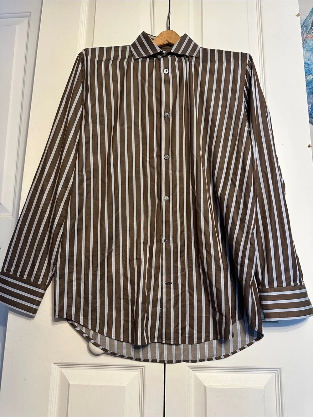 Banana Republic Brown & White Striped Dress Shirt